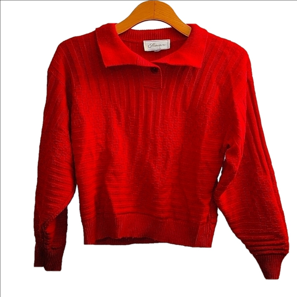 Stevemor Vintage 80s Sweater XS Red Textured Knit Acrylic USA Collar